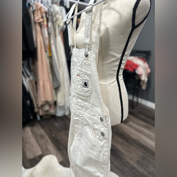 Women’s Carhartt WIP Norris White Denim Adjustable Overalls Extra Small Rare - Picture 5 of 8